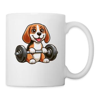 Beagle avec entraînement physique avec haltères - Mug blanc - blanc - Droite