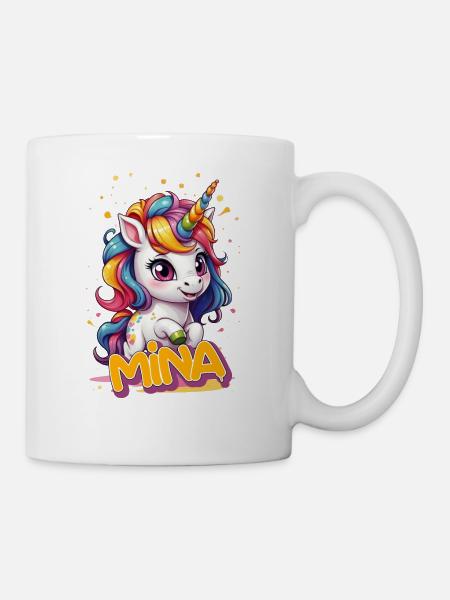 MINA - Schöner Mädchen Name mit süßem Einhorn - Tasse - Weiß