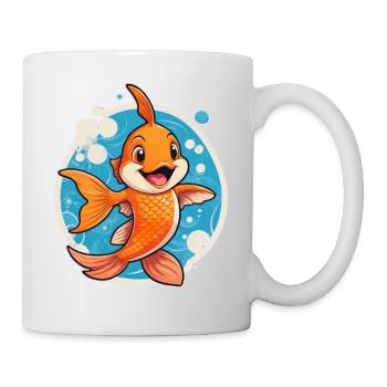 Fröhlicher Cartoon Goldfisch - Tasse - Weiß - Rechts