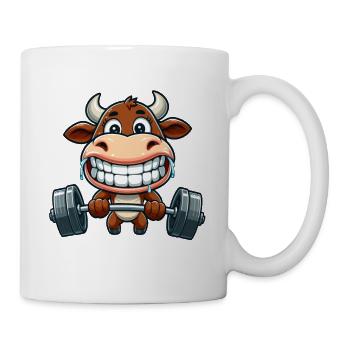 Kuh Stier Bulle Gewichtheber Barbell - Tasse - Weiß - Rechts