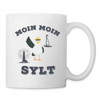 Moin Moin Sylt lustiger Nordsee Insel Möwen Spruch - Tasse - Weiß - Rechts