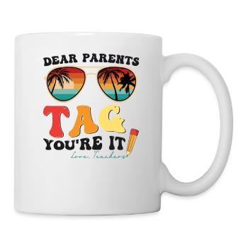 Chers parents, taguez vos enseignants ! Dernier jour - Mug blanc - blanc - Droite