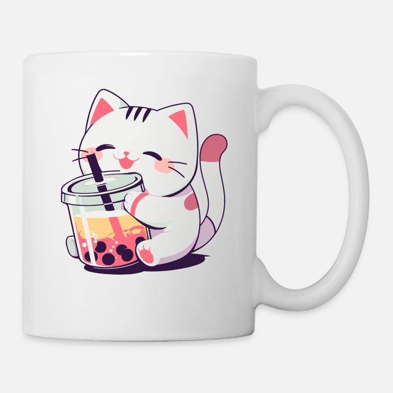 Chat buvant du thé à bulles Boba et chats Anime - Mug blanc - blanc