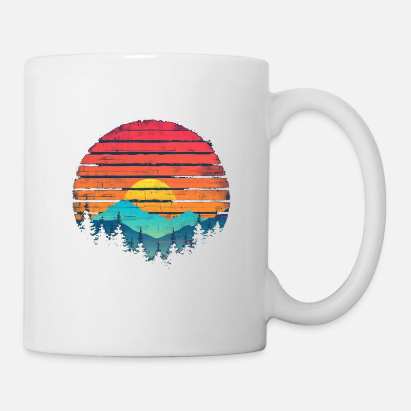 Sunset Forest Mountain Outdoor Retro 80s Vintage 2 - Mug - white
