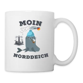 Moin Norddeich Robbe Leuchtturm Seemöwe Strand - Tasse - Weiß - Rechts