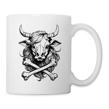 Bio-Bauern-Shirt: Kuhkopf- und Knochen-Comic - Tasse - Weiß - Rechts