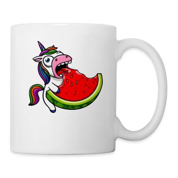 Einhorn Melone Süß Comic Verrückt Lustig - Tasse - Weiß - Rechts