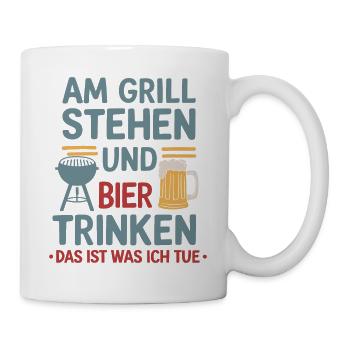 Standing at the Grill Drinking Beer Funny Grill Beer - Mug - white - Right