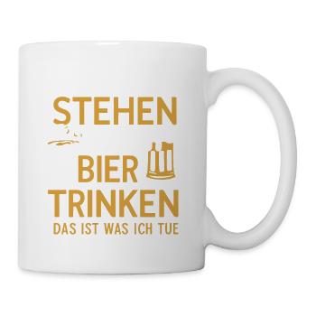 Am Grill stehen Bier trinken Lustiger Grill Bier - Tasse - Weiß - Rechts