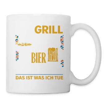 Am Grill stehen Bier trinken Lustiger Grill Bier - Tasse - Weiß - Rechts