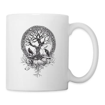 Detailreicher keltischer Lebensbaum mit Raben - Tasse - Weiß - Rechts