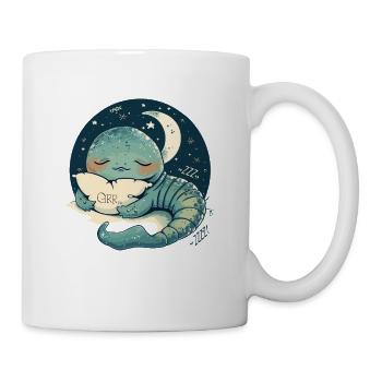 Sleepy worm with a pillow and the moon - Mug - white - Right