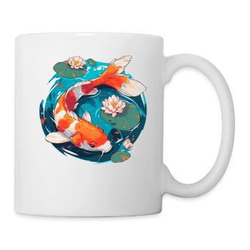 Vintage 80er Retro Japanisch Asiatisch Koi Karpfen - Tasse - Weiß - Rechts