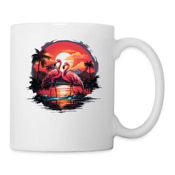 Flamants roses, coucher de soleil, plage, océan flamant rose - Mug blanc - blanc - Droite