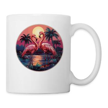 Flamants roses, coucher de soleil, plage, océan flamant rose - Mug blanc - blanc - Droite