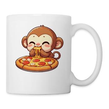 Chimpanzee eating pizza cheese lover - Mug - white - Right