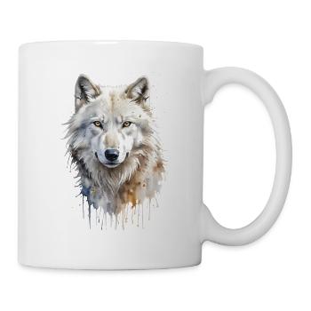Arktische Majestät: Aquarell Weißer Wolf Porträt - Tasse - Weiß - Rechts