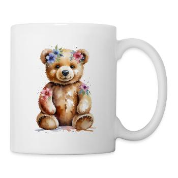 Blumenanhänger: Aquarell Teddybär - Tasse - Weiß - Rechts