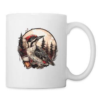 Schluckspecht - Woodpecker in the forest drinks beer - Mug - white - Right