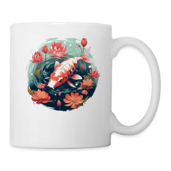 Vintage 80er Retro Japanisch Asiatisch Koi Karpfen - Tasse - Weiß - Rechts