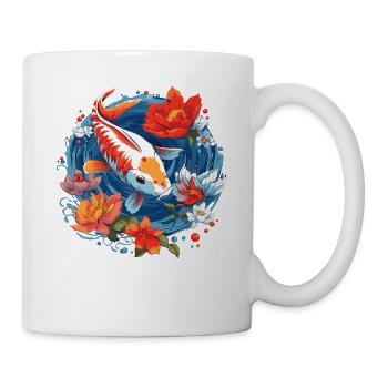 Vintage 80er Retro Japanisch Asiatisch Koi Karpfen - Tasse - Weiß - Rechts