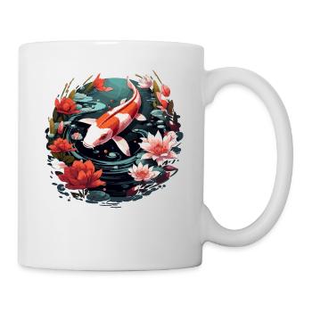 Vintage 80er Retro Japanisch Asiatisch Koi Karpfen - Tasse - Weiß - Rechts
