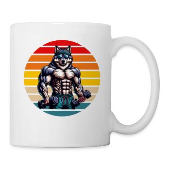 Musculaire Loup Bodybuilder Gym Entraînement Rétro Coucher De Soleil - Mug blanc - blanc - Droite