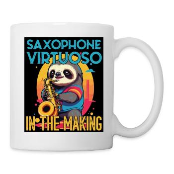 Lustiges Saxophon Faultier Jazz Musik Design - Tasse - Weiß - Rechts