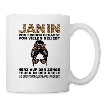 Janin Gehasst Geliebt Großes Mundwerk - Tasse - Weiß - Rechts