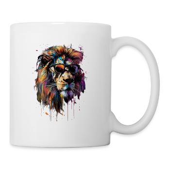 Cool Sunglasses Lion Covered In Rainbow Paint - Mug - white - Right