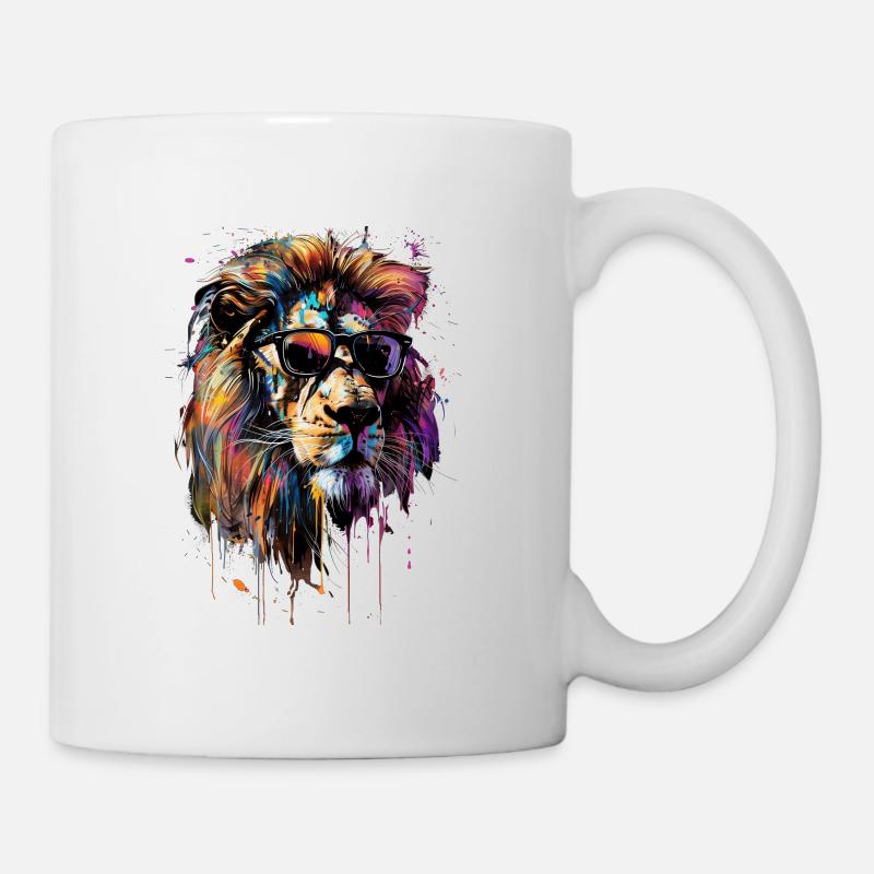 Cool Sunglasses Lion Covered In Rainbow Paint - Mug - white