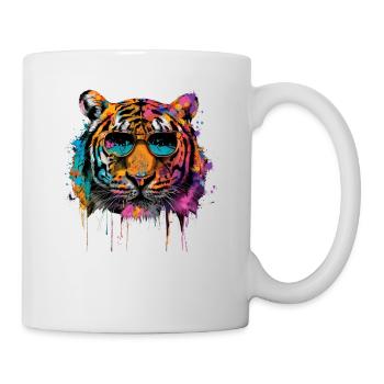 Cool Sunglasses Tiger Covered In Rainbow Paint - Mug - white - Right