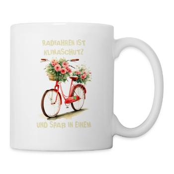 Radfahren ist Klimaschutz und Spaß in einem - Tasse - Weiß - Rechts