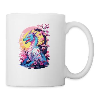 Vintage Vaporwave Style Japanese Dragon Design - Mug - white - Right