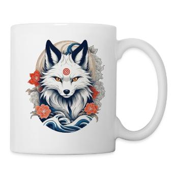 Weißer Kitsune Fuchs Japanische Kirschblüten - Tasse - Weiß - Rechts