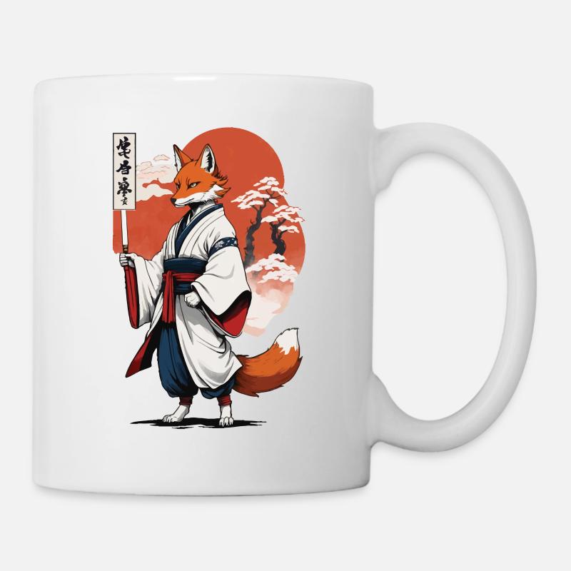 Ukiyo-E Kunst Stil Japanische Kitsune Fuchs - Tasse - Weiß