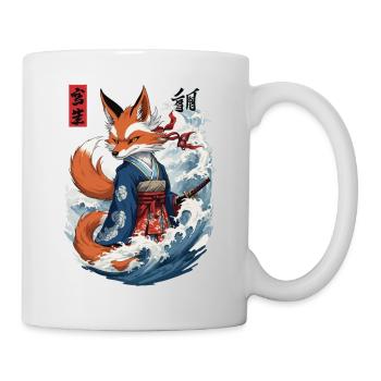 Ukiyo-E Samurai Fuchs Japanische Kitsune Maske - Tasse - Weiß - Rechts