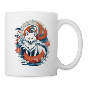 Ukiyo-E Kunst Stil Japanische Kitsune Fuchs - Tasse - Weiß - Rechts
