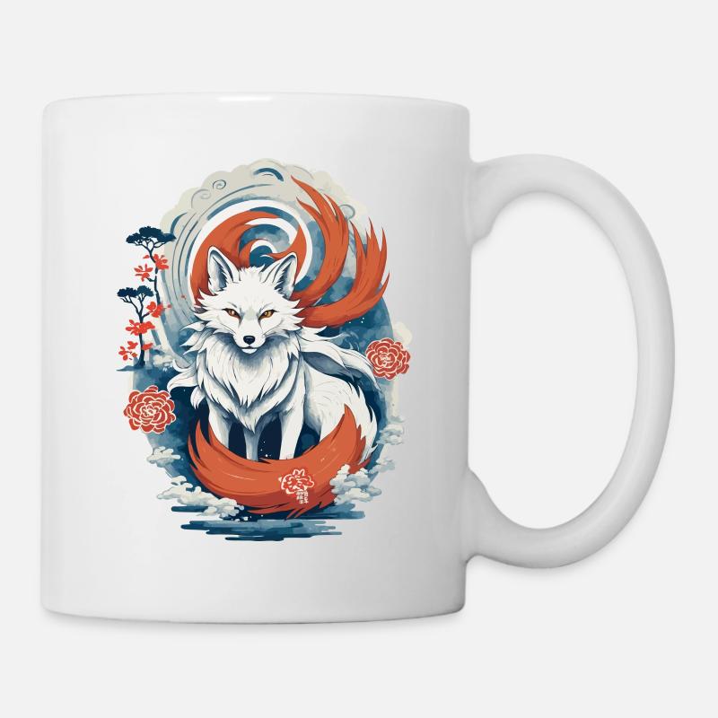 Ukiyo-E Kunst Stil Japanische Kitsune Fuchs - Tasse - Weiß
