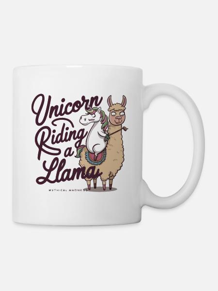EINHORN REITET AUF EINEM LAMA - Tasse - Weiß