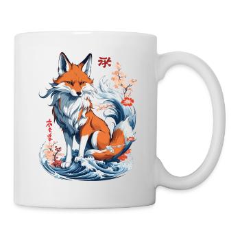 Ukiyo-E Kunst Stil Japanische Kitsune Fuchs - Tasse - Weiß - Rechts