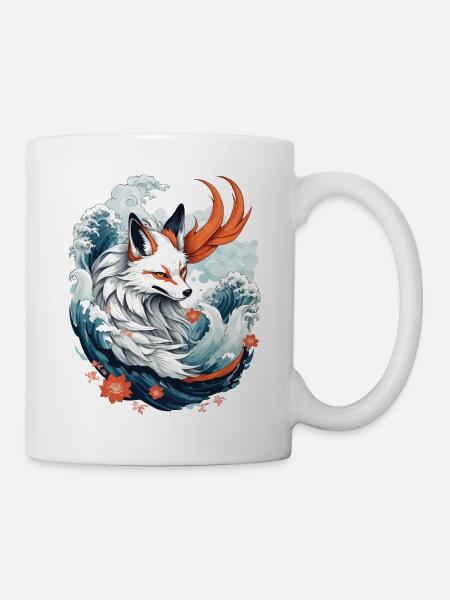 Japonais Kitsune Renard Anime Kawaii Renard Fantôme - Mug blanc - blanc