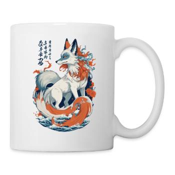 Vintage Ukiyo-E Kunst Japanische Kitsune Fuchs - Tasse - Weiß - Rechts