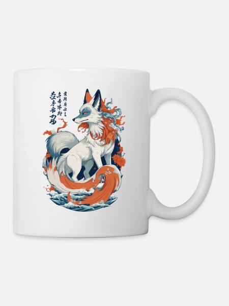 Ukiyo-E Art vintage Kitsune renard japonais - Mug blanc - blanc