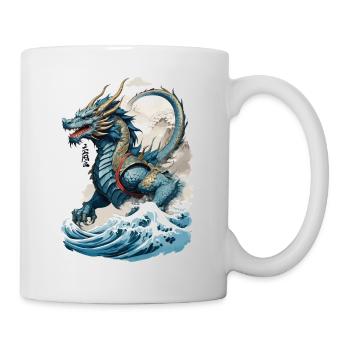 Vintage Ukiyo-E Kunst Japanischer Drache Design - Tasse - Weiß - Rechts