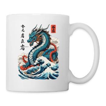Vintage Ukiyo-E Kunst Japanischer Drache Design - Tasse - Weiß - Rechts