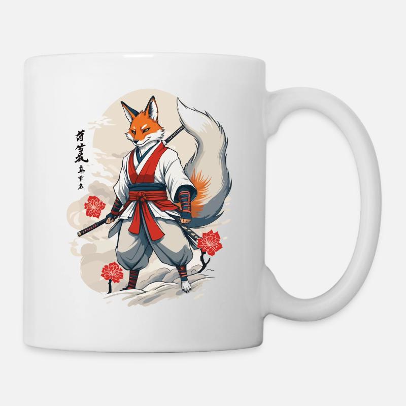Samurai Kitsune Fox Kawaii Fox Spirit Design - Mug - white