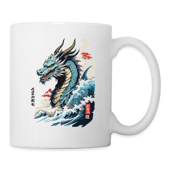 Vintage Ukiyo-E Kunst Japanischer Drache mit Kanji - Tasse - Weiß - Rechts