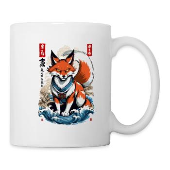 Ukiyo-E Kunst Stil Japanische Kitsune Fuchs - Tasse - Weiß - Rechts
