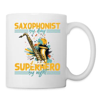 Conception de super-héros de saxophone amusant pour la musique jazz - Mug blanc - blanc - Droite